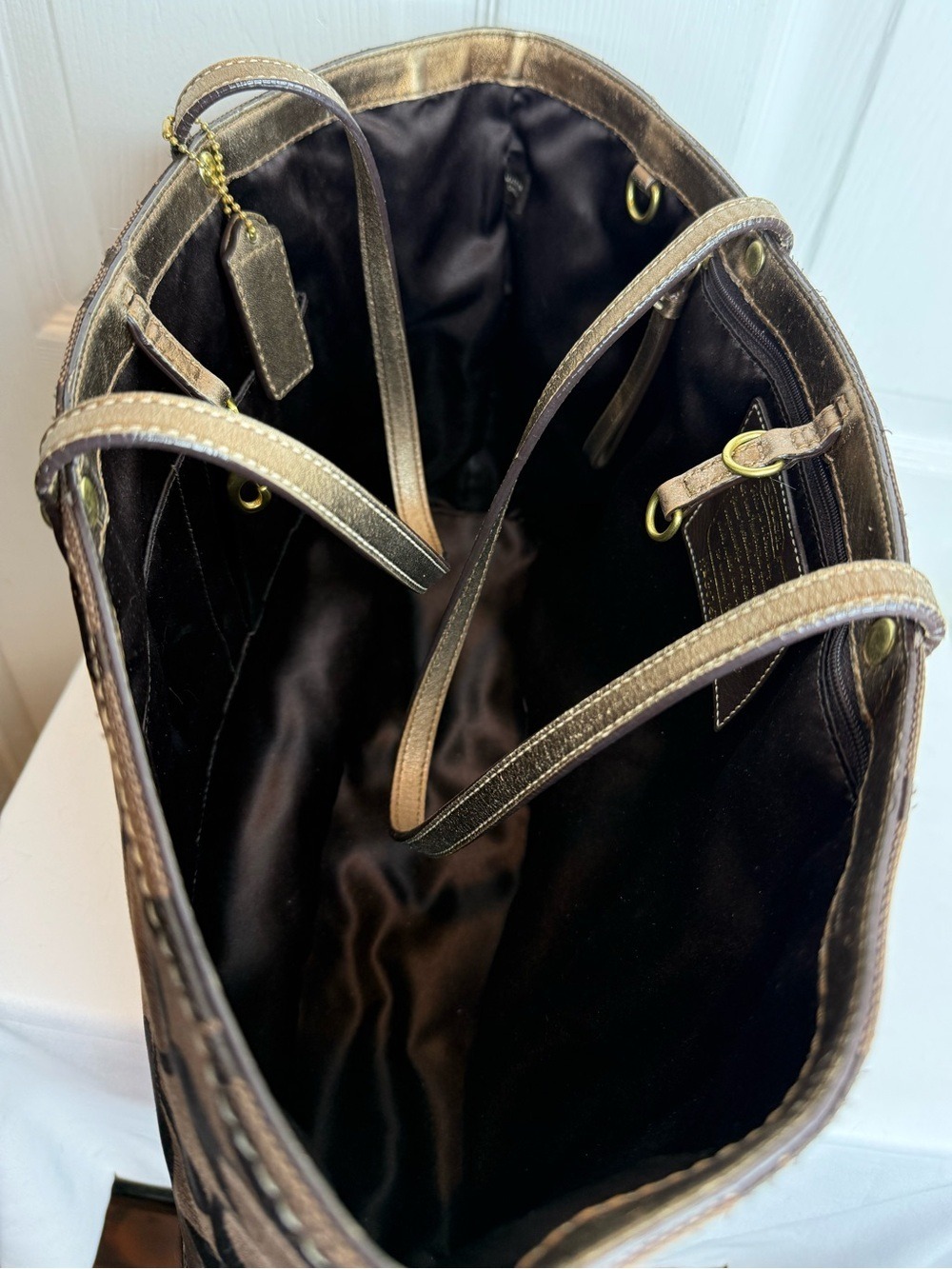 COACH SIGNATURE STRIPE TOTE BAG, METALLIC BRONZE STRIPE - Picture 9 of 16